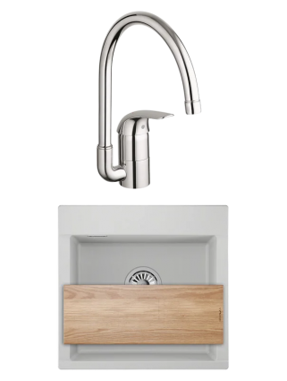 Комплект Мойка Granula Estetica 5201, арктик + Смеситель Grohe Euroeco 32752000