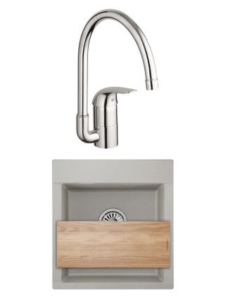 Комплект Мойка Granula Estetica 4701, базальт + Смеситель Grohe Euroeco 32752000