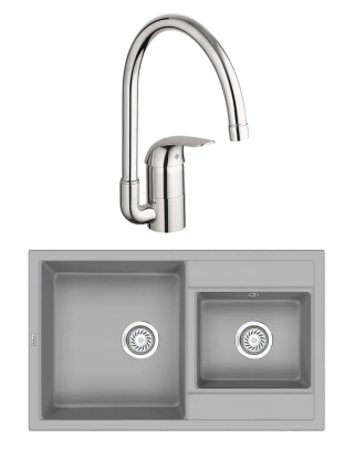 Комплект Мойка Granula 8201, алюминиум + Смеситель Grohe Euroeco 32752000