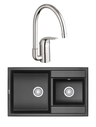 Комплект Мойка Granula 8201, черный + Смеситель Grohe Euroeco 32752000