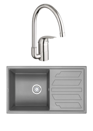 Комплект Мойка Granula 8002, алюминиум + Смеситель Grohe Euroeco 32752000