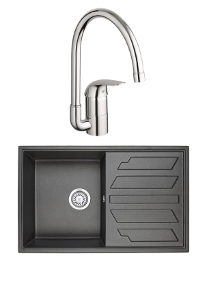 Комплект Мойка Granula 8002, черный + Смеситель Grohe Euroeco 32752000