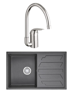 Комплект Мойка Granula 8002, графит + Смеситель Grohe Euroeco 32752000