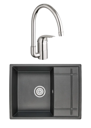 Комплект Мойка Granula 6501, черный + Смеситель Grohe Euroeco 32752000