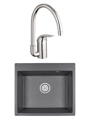 Комплект Мойка Granula 6001, графит + Смеситель Grohe Euroeco 32752000