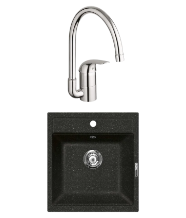 Комплект Мойка Lava Q1.BAS basalt + Смеситель Grohe Euroeco 32752000