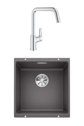 Комплект Мойка Blanco Subline 400-U темная скала + Смеситель Grohe Eurosmart 30567000