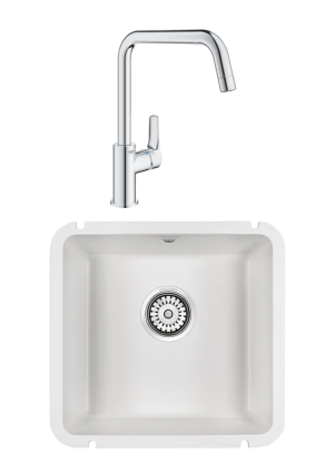 Комплект Мойка Paulmark Unter 50 PM204543-WH белая + Смеситель Grohe Eurosmart 30567000