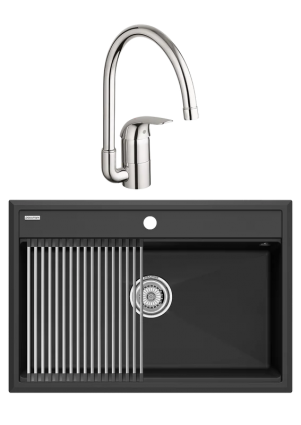 Комплект Мойка Paulmark Stepia + Step PM117551-AN+R375-BS антрацит + Смеситель Grohe Euroeco 32752000