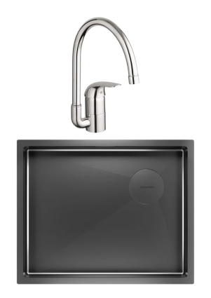 Комплект Мойка Paulmark Next-Skew PM885444-GM вороненая сталь + Смеситель Grohe Euroeco 32752000