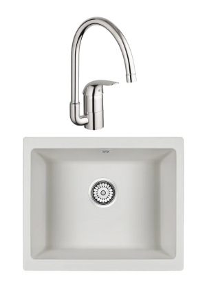 Комплект Мойка Paulmark Gera 60 PM205546-WH белый + Смеситель Grohe Euroeco 32752000