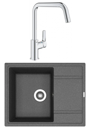Комплект Мойка Florentina Липси 650 черная + Смеситель Grohe Eurosmart 30567000