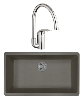Комплект Мойка Florentina Вега 700 черная + Смеситель Grohe Euroeco 32752000