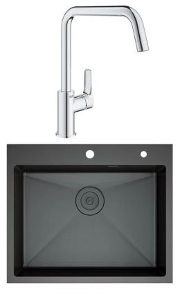 Комплект Мойка D&K DKS604506 графит + Смеситель Grohe Eurosmart 30567000