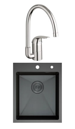 Комплект Мойка D&K DKS415006 графит + Смеситель Grohe Euroeco 32752000
