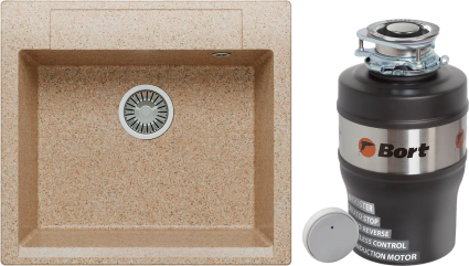 Комплект Мойка Polygran Argo 560 песочная + Измельчитель Bort Alligator Max