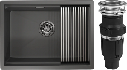 Комплект Мойка Granula Kitchen Space 6045U, графит матовый + Измельчитель Bone Crusher BC 610-AS