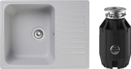 Комплект Мойка Reflection Prima RF0460GR серая + Измельчитель Bone Crusher BC 910-AS