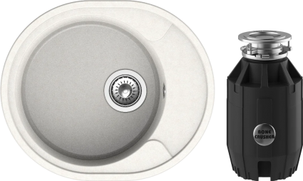 Комплект Мойка Reflection Allonge RF0658WH белая + Измельчитель Bone Crusher BC 910-AS