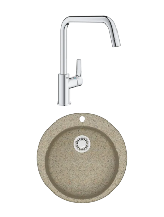 Комплект Мойка Azario Vital 00078347 песочная + Смеситель Grohe Eurosmart 30567000