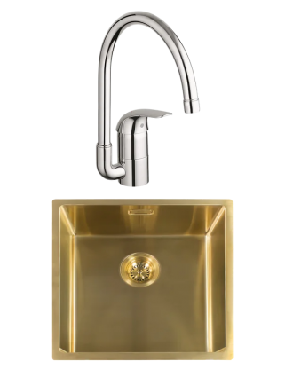 Комплект Мойка Reginox Miami 3,5" PVD 50x40 gold + Смеситель Grohe Euroeco 32752000
