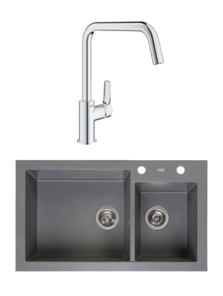 Комплект Мойка Reginox Amsterdam 25 Grey Silvery 3,5" (R31094) + Смеситель Grohe Eurosmart 30567000