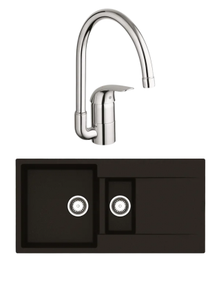 Комплект Мойка Reginox Amsterdam 15 3,5" black silvery + Смеситель Grohe Euroeco 32752000