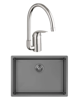Комплект Мойка Kantera Cayman CAR520 BP(K) black pearl + Смеситель Grohe Euroeco 32752000