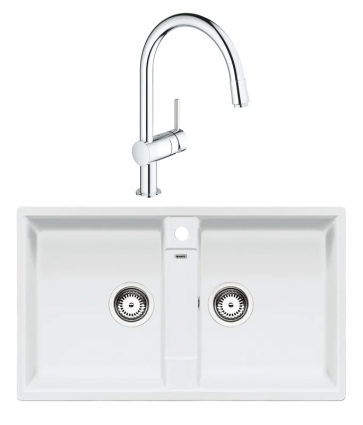 Комплект Мойка Blanco Zia 9 белая + Смеситель Grohe Minta 3291800E хром