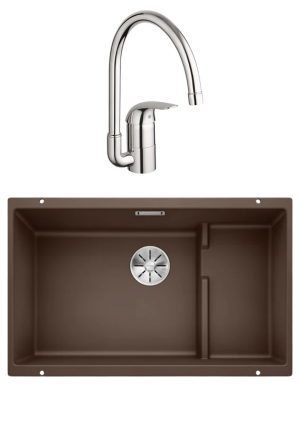Комплект Мойка Blanco Subline 700-U Level кофе + Смеситель Grohe Euroeco 32752000