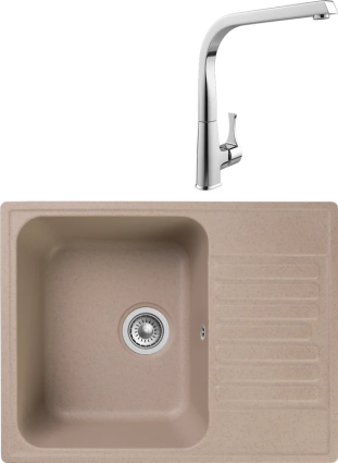 Комплект Мойка Reflection Prima RF0460BE бежевая + Смеситель MEGA Mega MG-SUN03