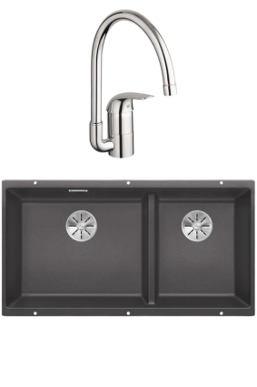 Комплект Мойка Blanco Subline 480/320-U темная скала + Смеситель Grohe Euroeco 32752000