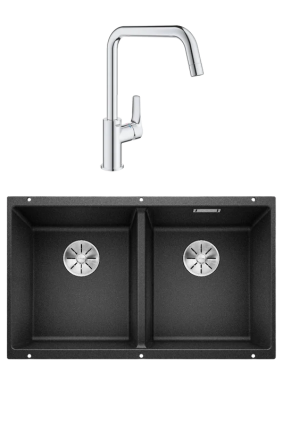 Комплект Мойка Blanco Subline 350/350-U антрацит + Смеситель Grohe Eurosmart 30567000