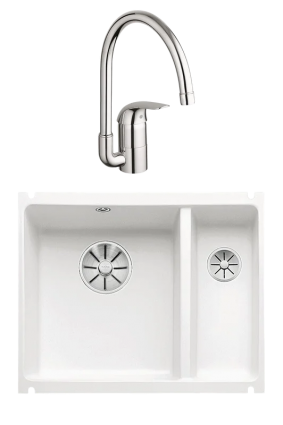Комплект Мойка Blanco Subline 350/150-U белая + Смеситель Grohe Euroeco 32752000