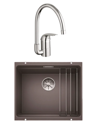 Комплект Мойка Blanco Etagon 500-U темная скала + Смеситель Grohe Euroeco 32752000
