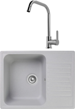 Комплект Мойка Reflection Prima RF0460GR серая + Смеситель MEGA City MG- ZRV104 хром