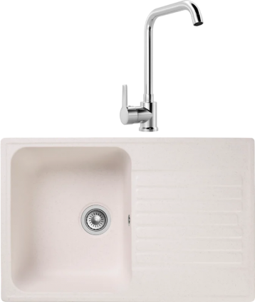 Комплект Мойка Reflection Bolero RF0574WH белая + Смеситель MEGA Ege MG-PL10 хром