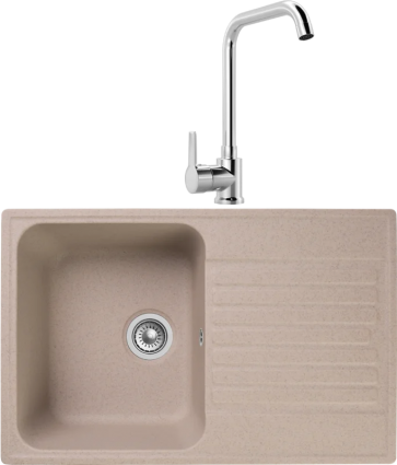 Комплект Мойка Reflection Bolero RF0574BE бежевая + Смеситель MEGA Ege MG-PL10 хром