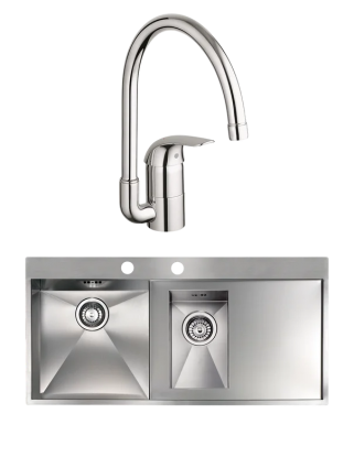 Комплект Мойка Reginox Ontario 1.5 LUX OKG left L сталь + Смеситель Grohe Euroeco 32752000