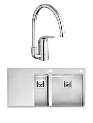 Комплект Мойка Reginox Nevada LUX OKG right L 18x40 сталь + Смеситель Grohe Euroeco 32752000