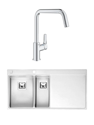Комплект Мойка Reginox Nevada LUX OKG left L 30x18 сталь + Смеситель Grohe Eurosmart 30567000
