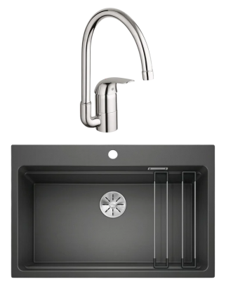 Комплект Мойка Blanco Etagon 8 антрацит + Смеситель Grohe Euroeco 32752000