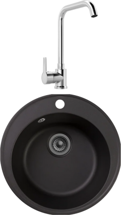 Комплект Мойка Reflection Arena RF0148BL черная + Смеситель MEGA Ege MG-PL10 хром