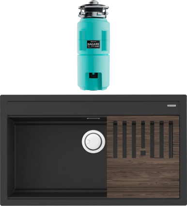Комплект Мойка Omoikiri Kitagawa 86-LB графит + Измельчитель Nagare slim 1250-AZ azur blue