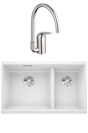 Комплект Мойка Blanco Subline 430/270-U белая + Смеситель Grohe Euroeco 32752000