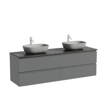 Тумба с раковиной Sancos Folk 160, grey soft, столешница черный мрамор TT160A1X, раковина CN6009MH