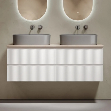 Тумба с раковиной Sancos Snob R 140 bianco, столешница бежевая TT140A2, раковина CN6048MH