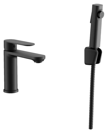 Смеситель для раковины BELZ B713 B12713-7 с гигиеническим душем, черный
