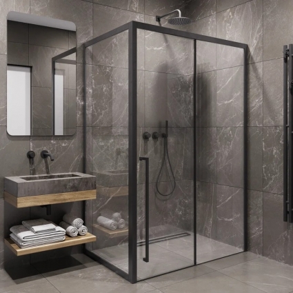 Душевой уголок Timo TDSS-140/03C-8L + TSS-1000/03C-8 140x100 см, профиль черный, стекло прозрачное