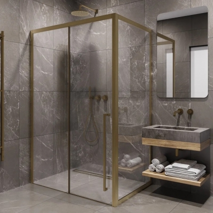 Душевой уголок Timo TDSS-130/17C-8R + TSS-900/17C-8 130x90 см, профиль матовое золото, стекло прозрачное